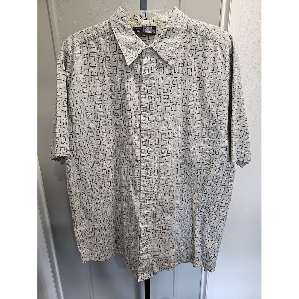 Old Maui Hawaiian Shirt XL – Abstract Geometric Print Black White Cream